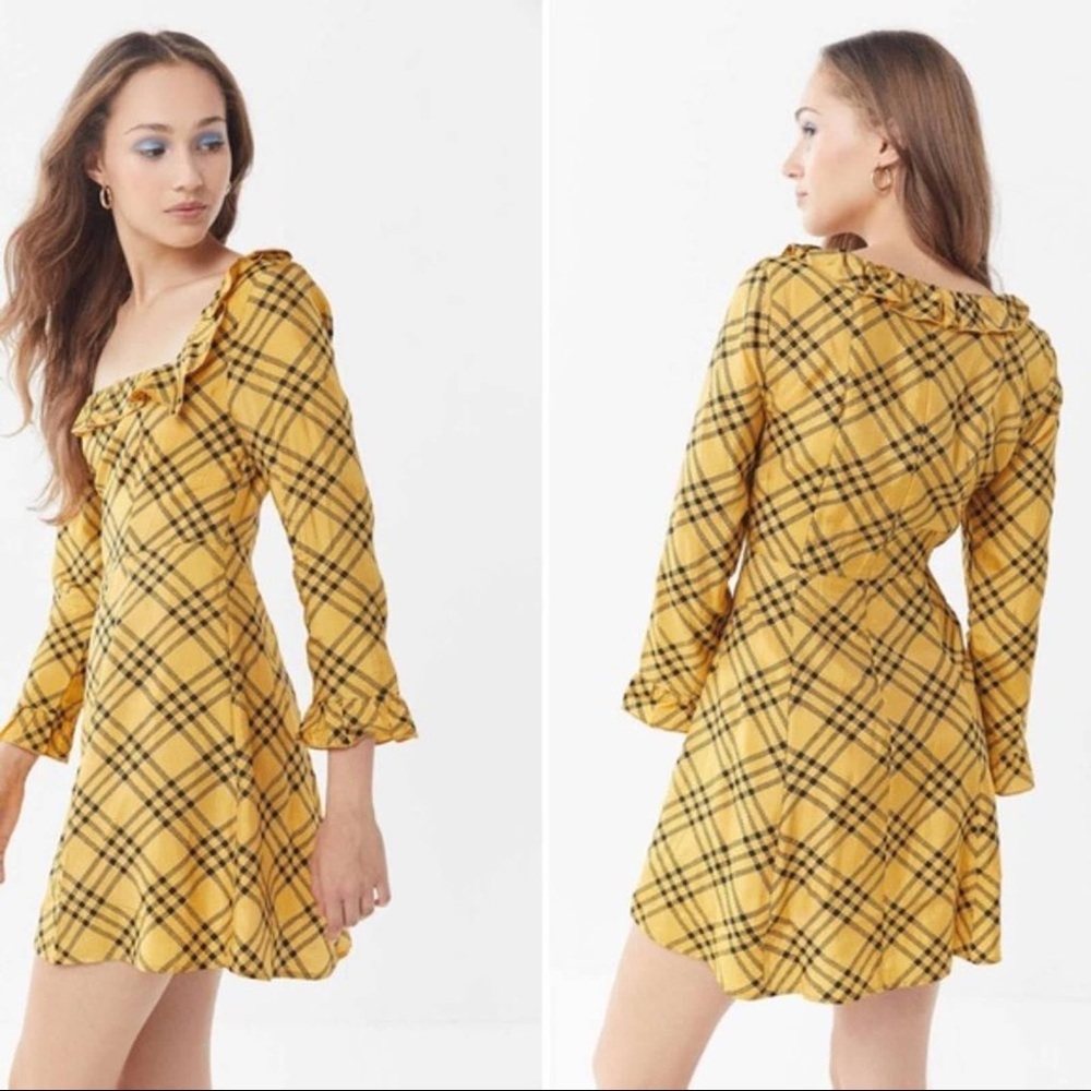 Urban Outfitters Kirsten yellow black plaid ruffle dress